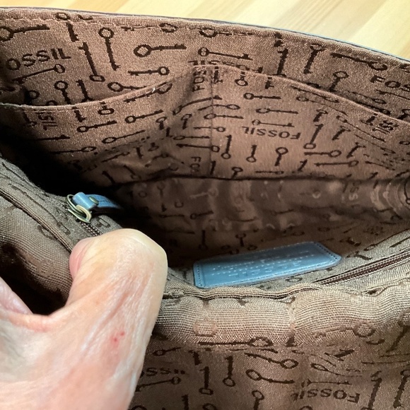 FOSSIL ‘LONG LIVE VINTAGE’ Leather Denim Blue Shoulder Flap Bag Removable Strap - Picture 7 of 11